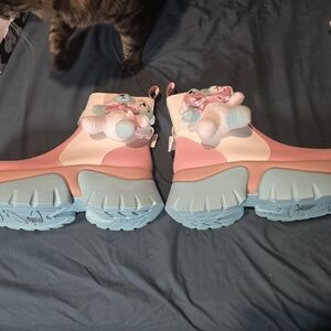 Pink and Blue Platform Boots with Teddy Bear Accents